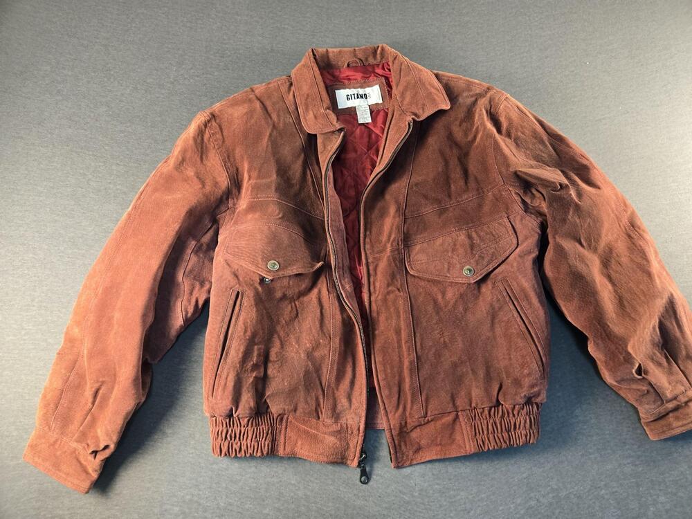 Gitano Jacket Mens Large Brown Suede Bomber Quilted Lined Vintage 90s Leather